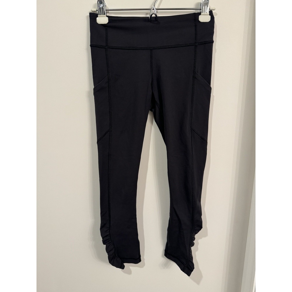 Lululemon‎ Athletica Run Tempo Crop Leggings Ruched Side Black Stretch Size 4